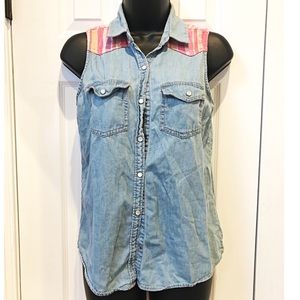 MUDD Denim Designed Vest Button Up Top